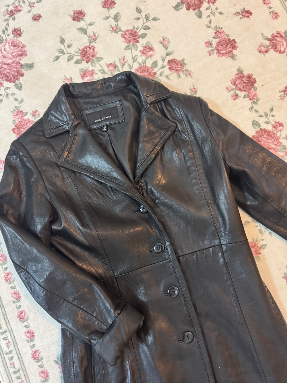 Vintage Jones New York Black Genuine Leather Coat